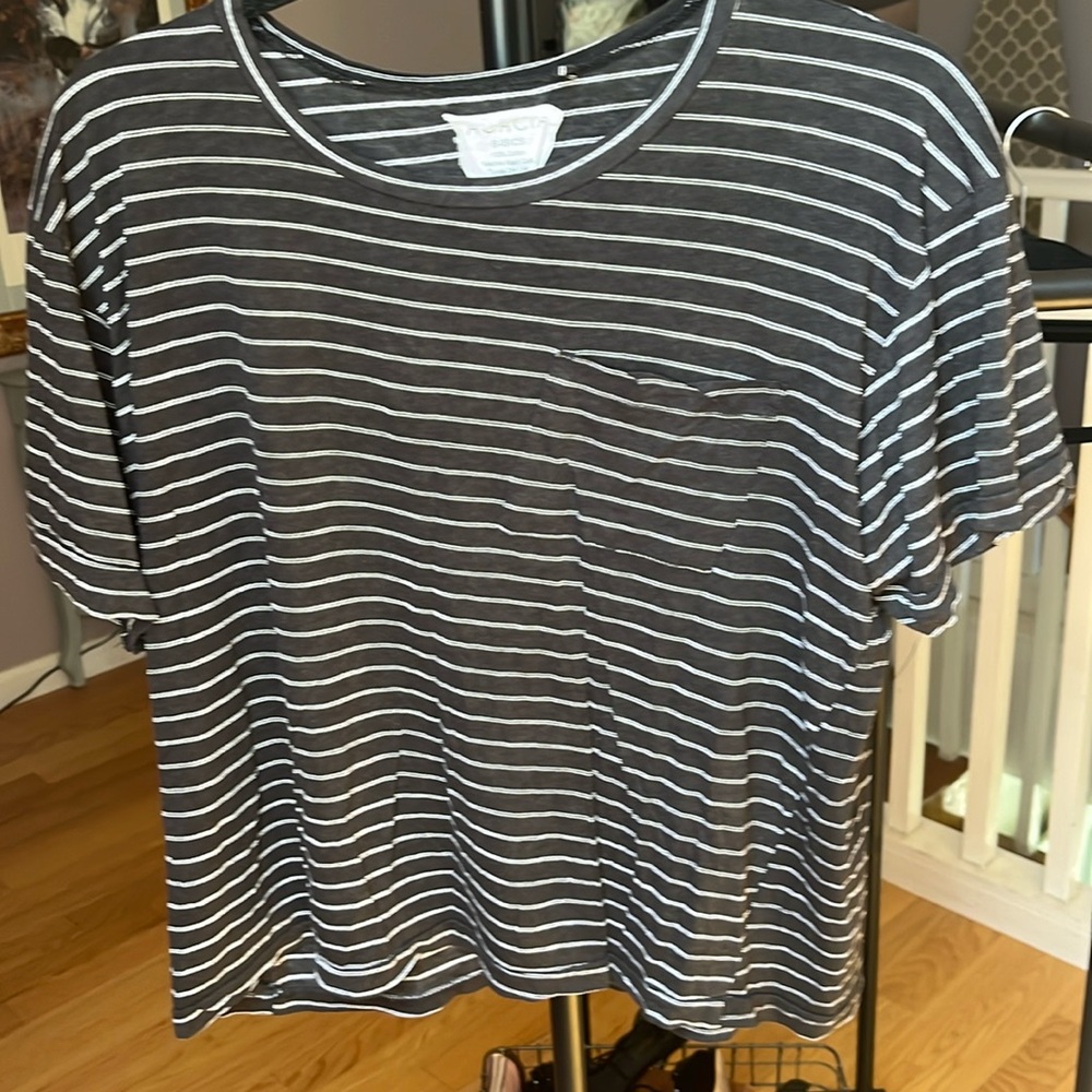 Black And White Striped Cotton Pocket Tee